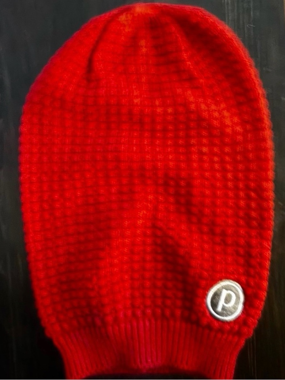 Red pure barre slouchy beanie